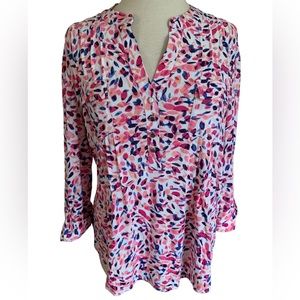 COCOMO 3/4 sleeve white pink orange women’s Pintuck Blouse top shirt tunic LAR…